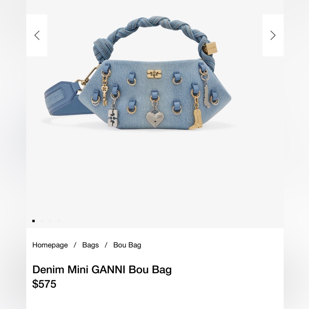 Ganni Denim Mini Bag with Silver and Gold Charms